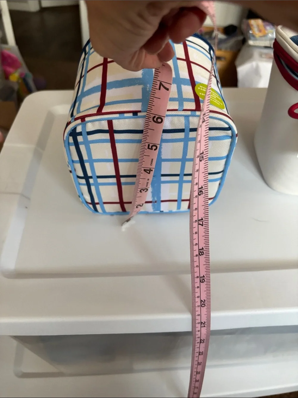 Insulated Plaid Lunch Cooler Tote - Navy, Light Blue & Burgundy